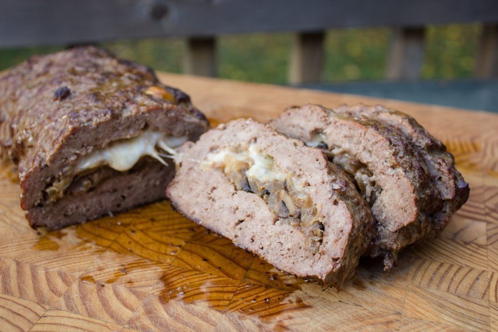 Onion and mushroom smoked beef meatloaf