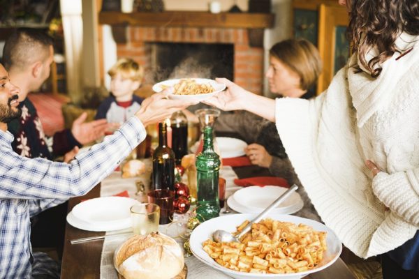 Family eating together at Christmas