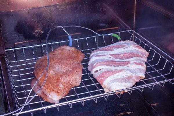 Bacon wrapped turkey in a Bradley Smoker