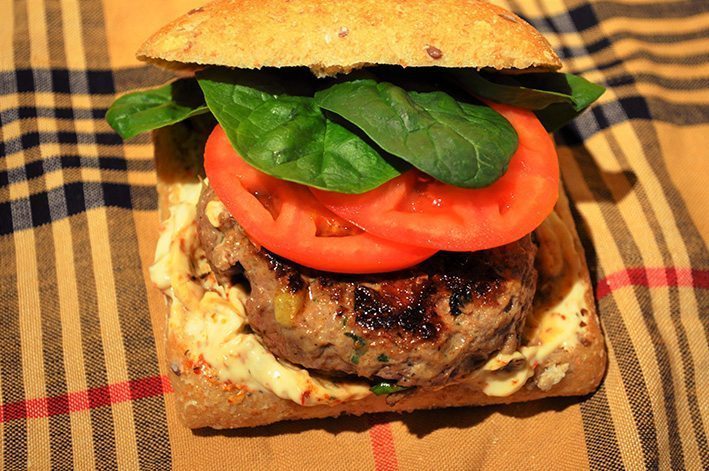 Smoked Morrocan lamb burger with Harissa mayo